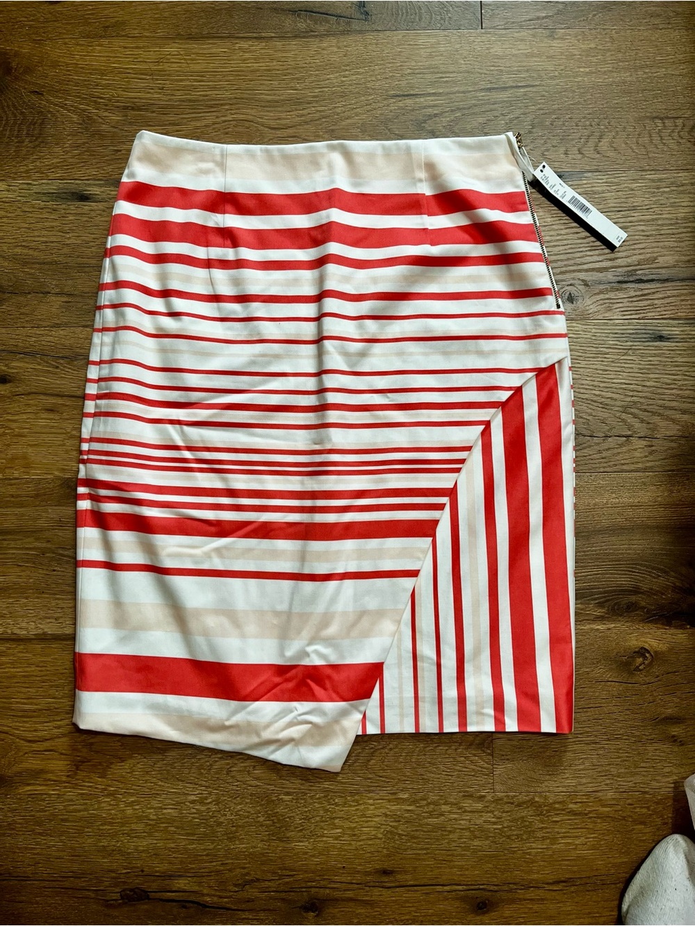 Striped Coral & White Pencil Skirt